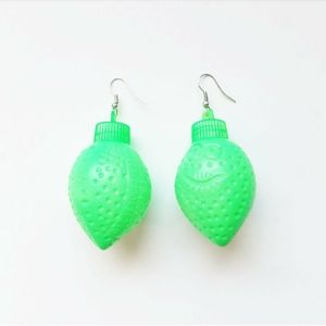 Neon Green Plastic Lime Fruit Earrings